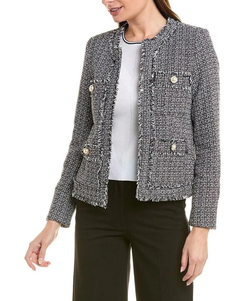 NWT Nanette Lepore Mojave Boucle Tweed Open Front Blazer Black Size 6